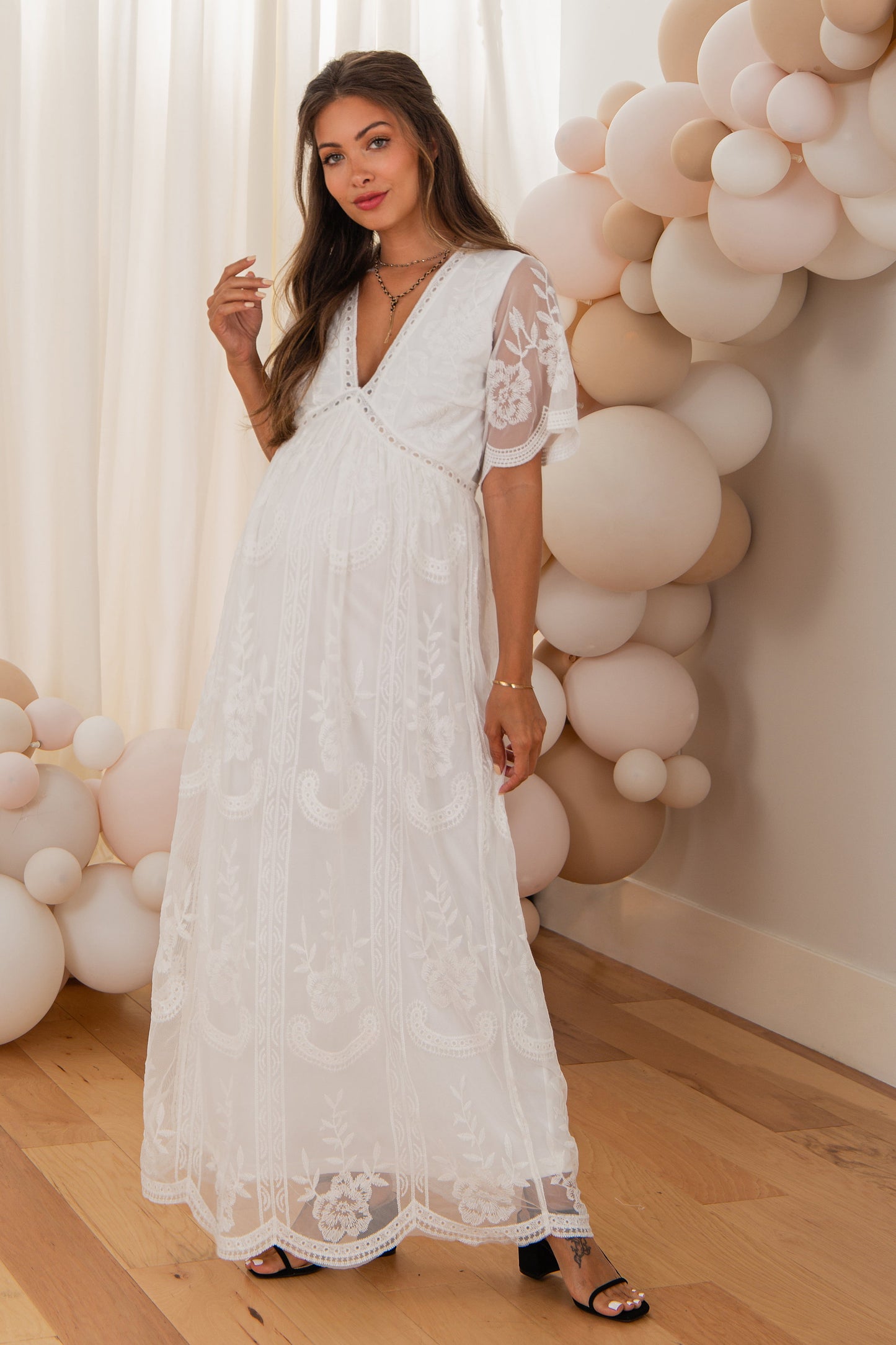 MARIJNEA® | Wit kanten mesh overlay Maxi-Jurk