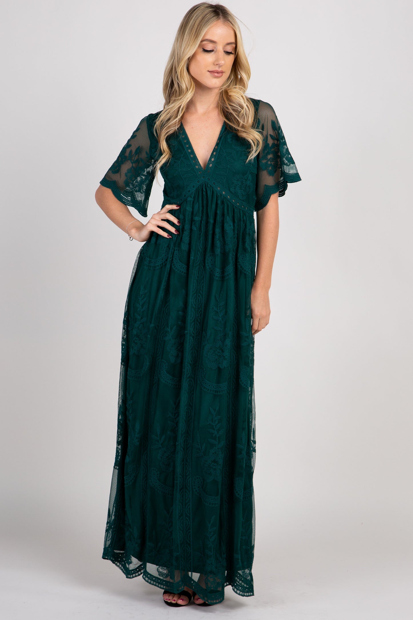 MARIJNEA® | Groen kanten mesh overlay Maxi-Jurk