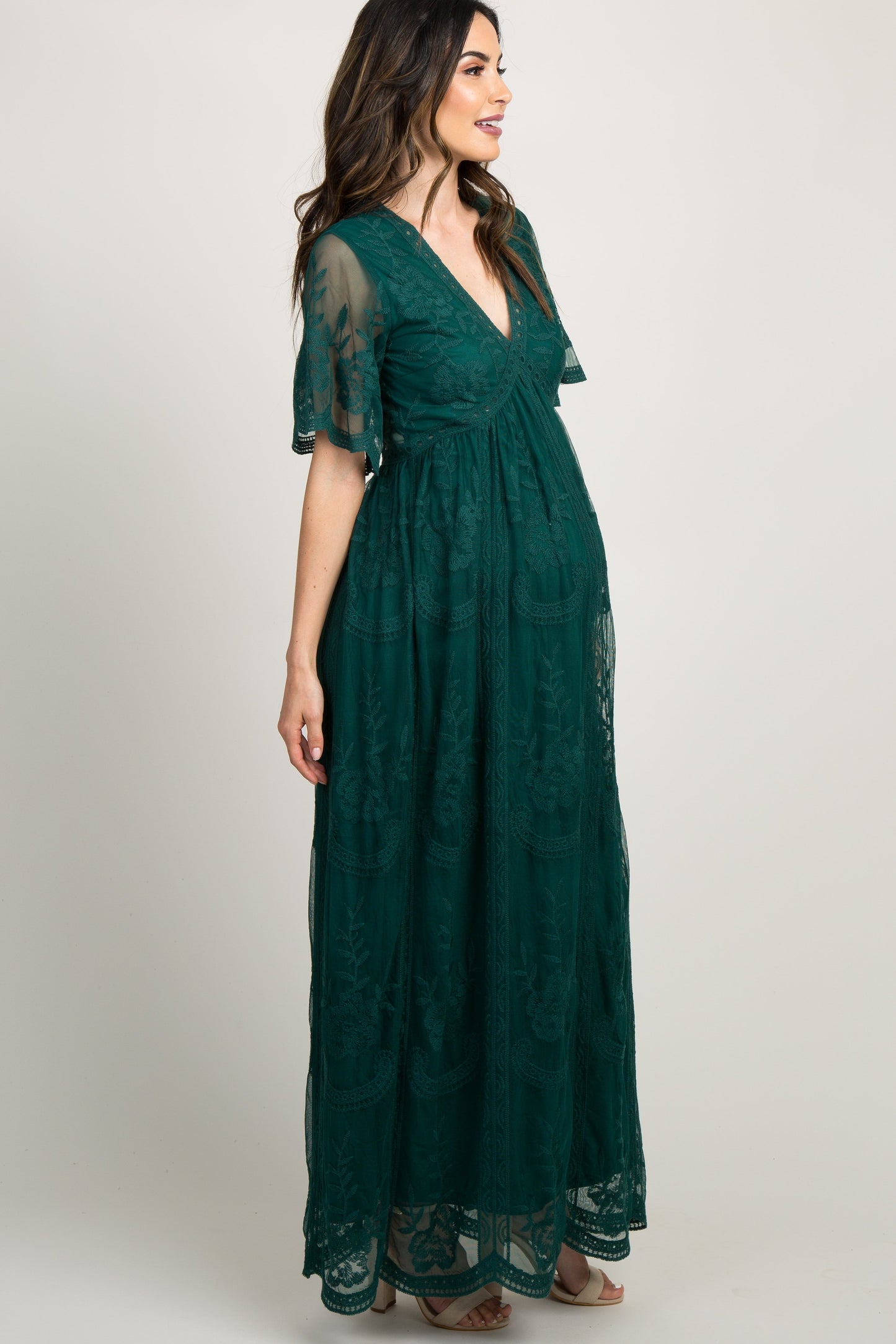 MARIJNEA® | Groen kanten mesh overlay Maxi-Jurk